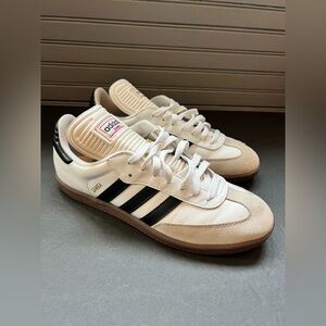 Adidas Men's White and Black Sneakers with Tan Accents size 9